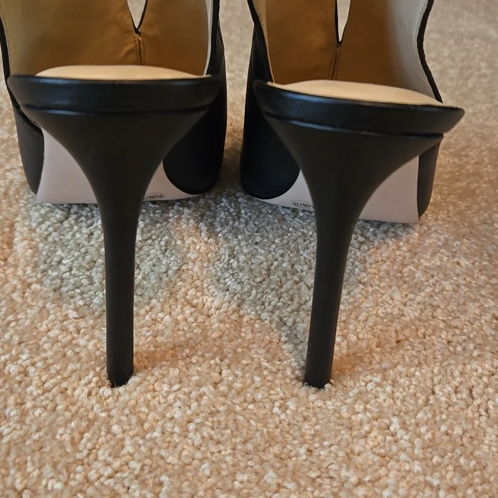 NWOT Jessica Simpson Black Peep-Toe Leather Heels - Picture 6 of 8